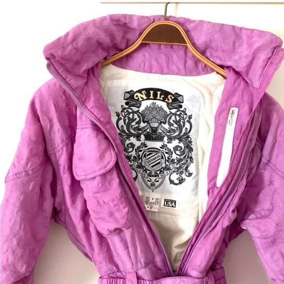 Vintage Nils Skiwear One Piece Ski Suit Pink Purple Size 4, Retro Eighties - Picture 3 of 5